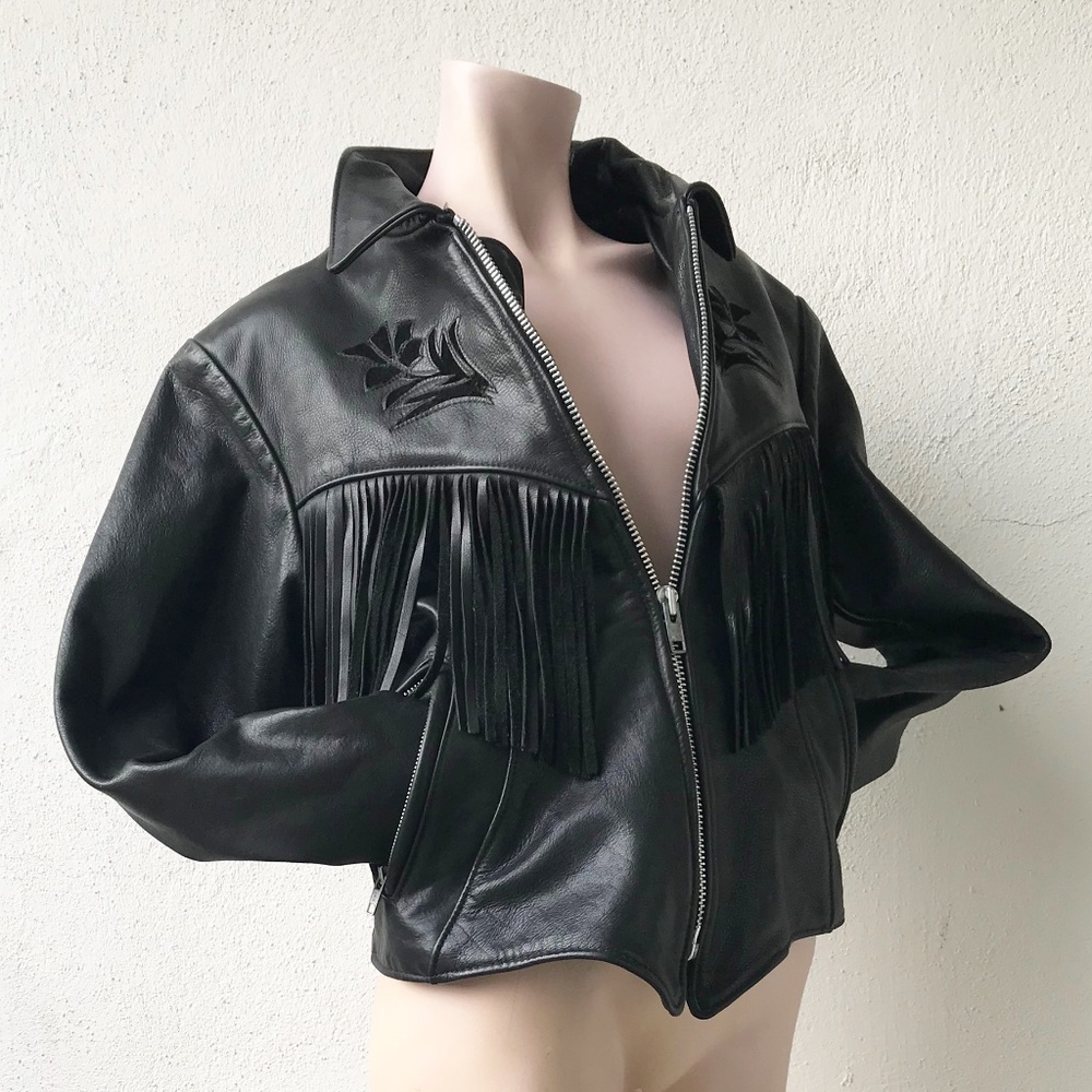 KERR LEATHER Zip-Up Fringed Jacket Sz14  Made USA!
